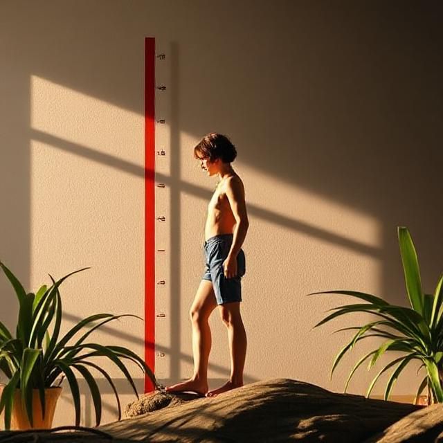 A person looking down from a great height, with a focus on the ground, symbolizing height decrease.